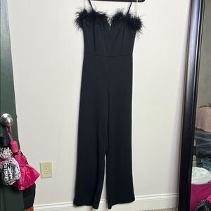 Windsor Black Feather-Accent Jumpsuit